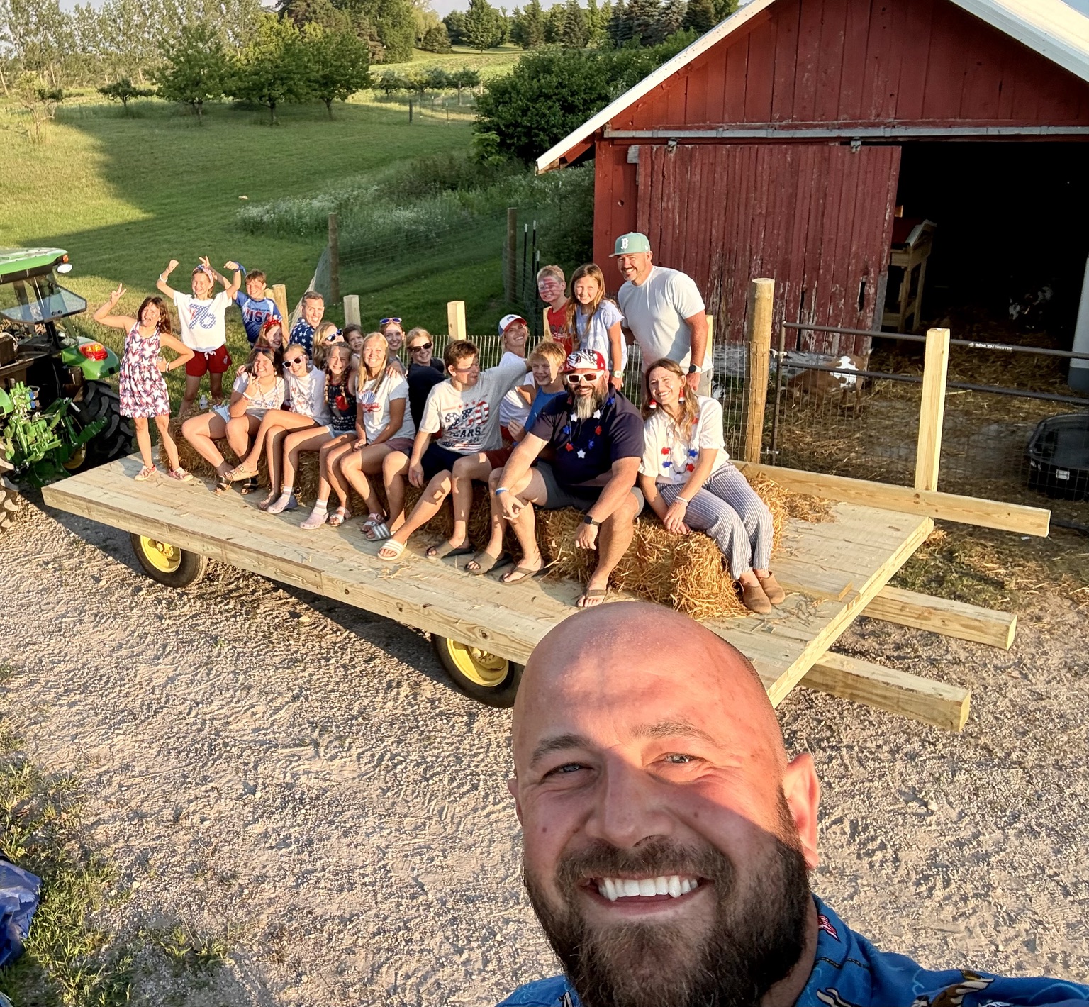 A group enjoying a farm visit at Patriot Farms